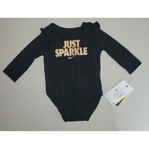 Nike Baby Girls Black Just Sparkle Long Sleeve Ruffle Bodysuit 6M